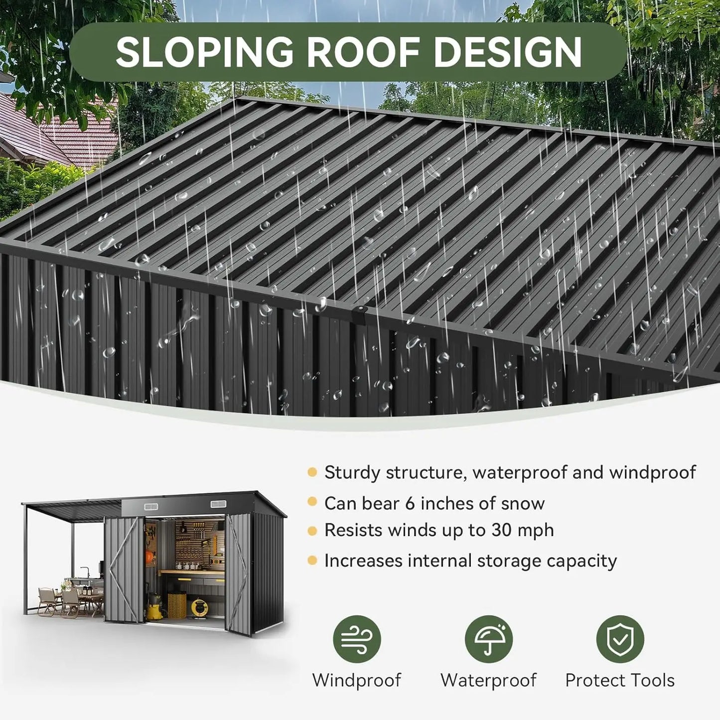 6x4FT Outdoor Storage Shed& Hardtop Gazebo Combo,12x4FTMetal Lean To Shed with Open-Sided Pergola,2-in-1Durable Garden Tool Shed