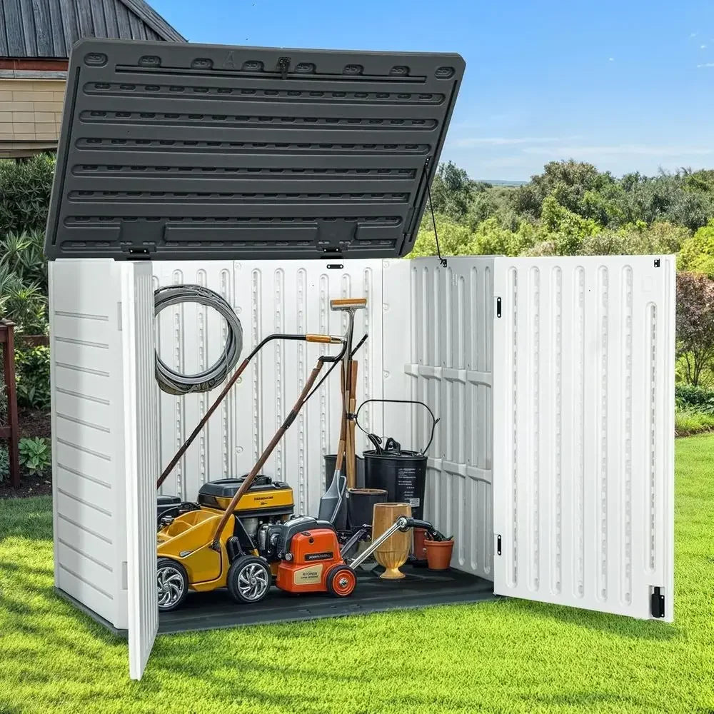 Light Gray 35 Cubic Ft Outdoor Storage Shed with Padlock, Waterproof and Easy Assembly for Backyard and Garden