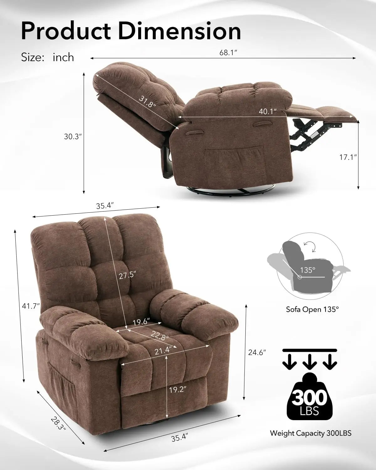 HiMISS Rocker Recliner Chair For Adults Manual Glider Sofa