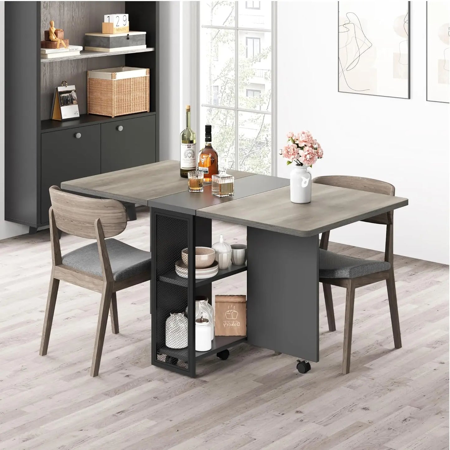 Folding Dining Table With 2 Tier Storage-Extendable Drop Leaf Space Saving Kitchen Dining Room Tables For 4,, Customized