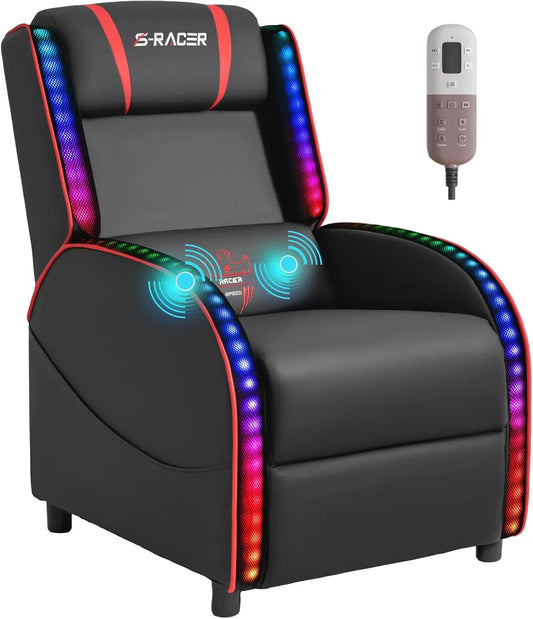 LED Massage Recliner Chair Racing Style Ergonomic Home Theater Seating