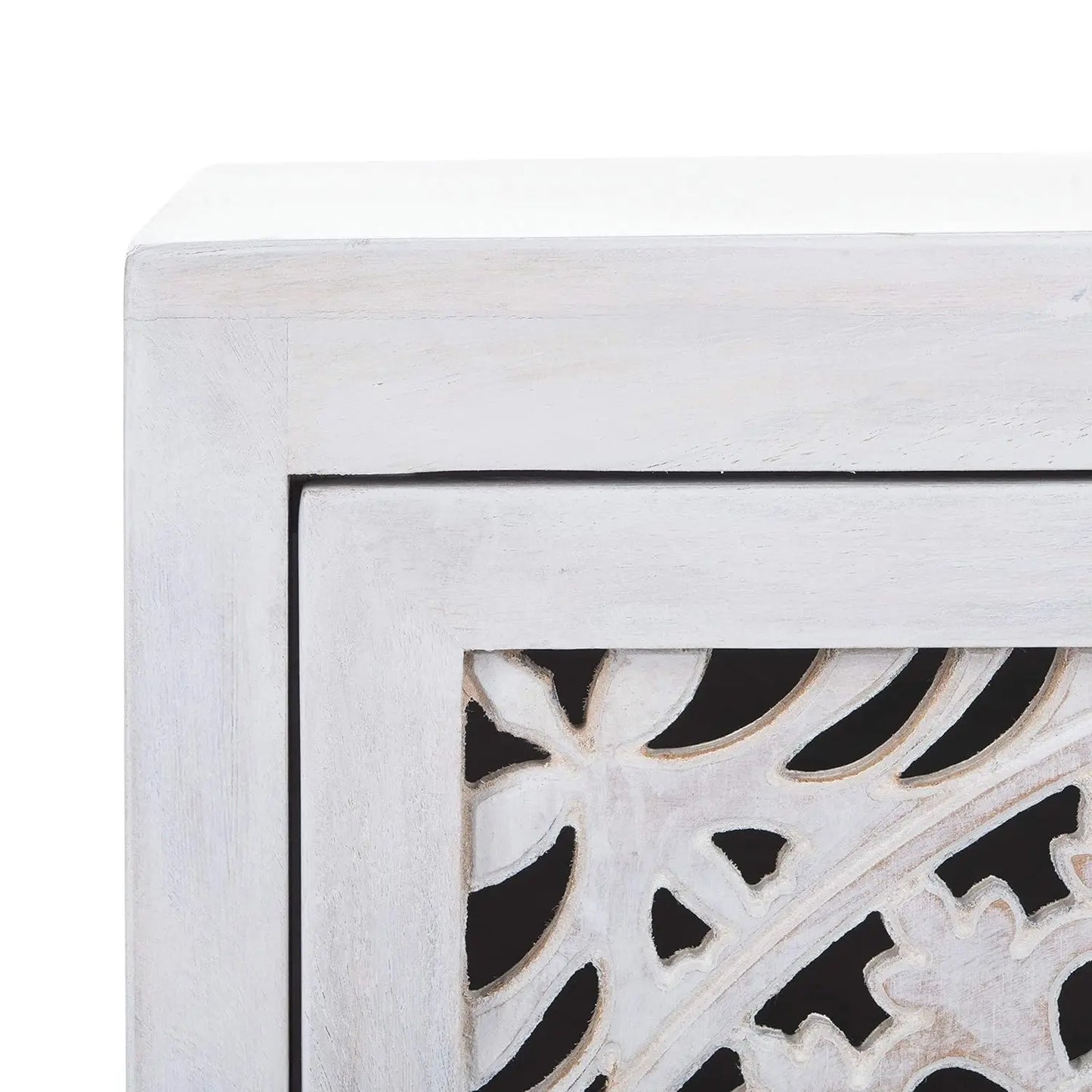 Carved Mandala Door Storage Nightstand Thea Wash Boho Bedroom Table