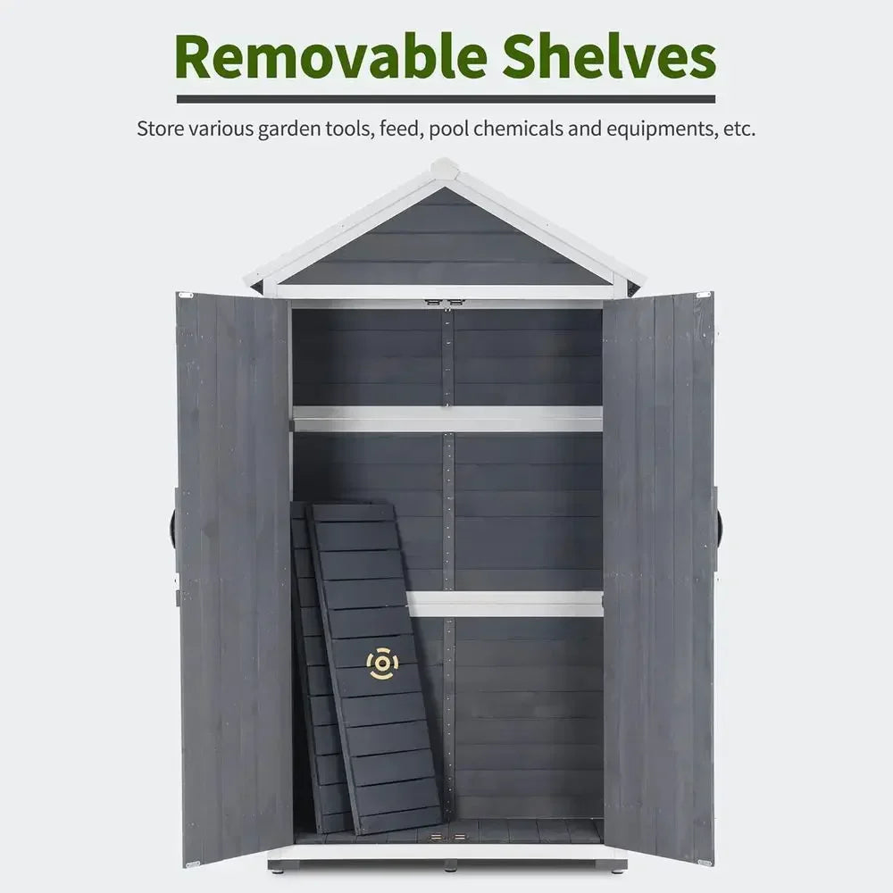 Durable Outdoor Storage Cabinet with Two Shelves, Weather-Resistant Shed for Lawn and Garden Tools