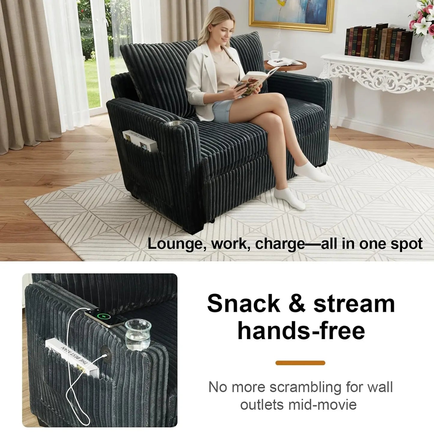 3 In 1 Convertible Corduroy Sleeper Sofa Bed