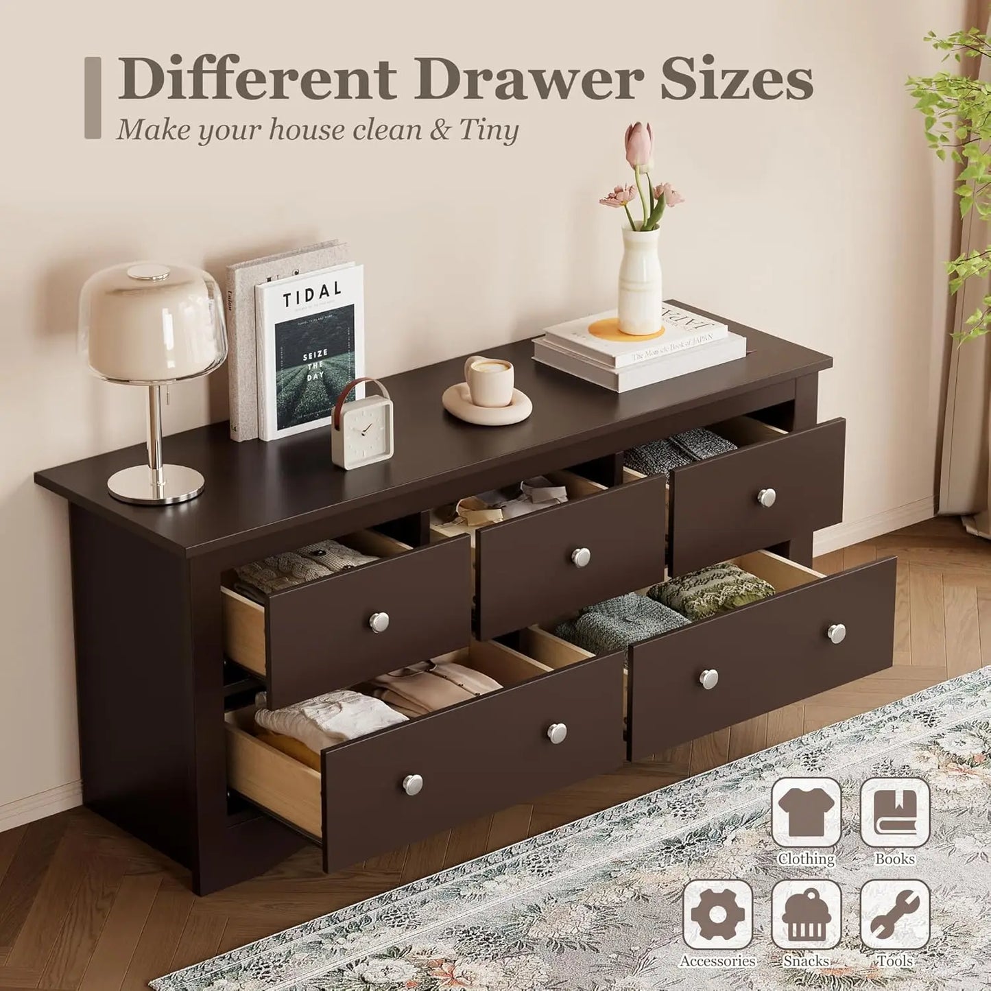 Furmax Dresser for Bedroom 7 Wood Dresser Chest of Drawers TV up to 65 inch TV Stand Storage Chest Drawers Hallway Entryway