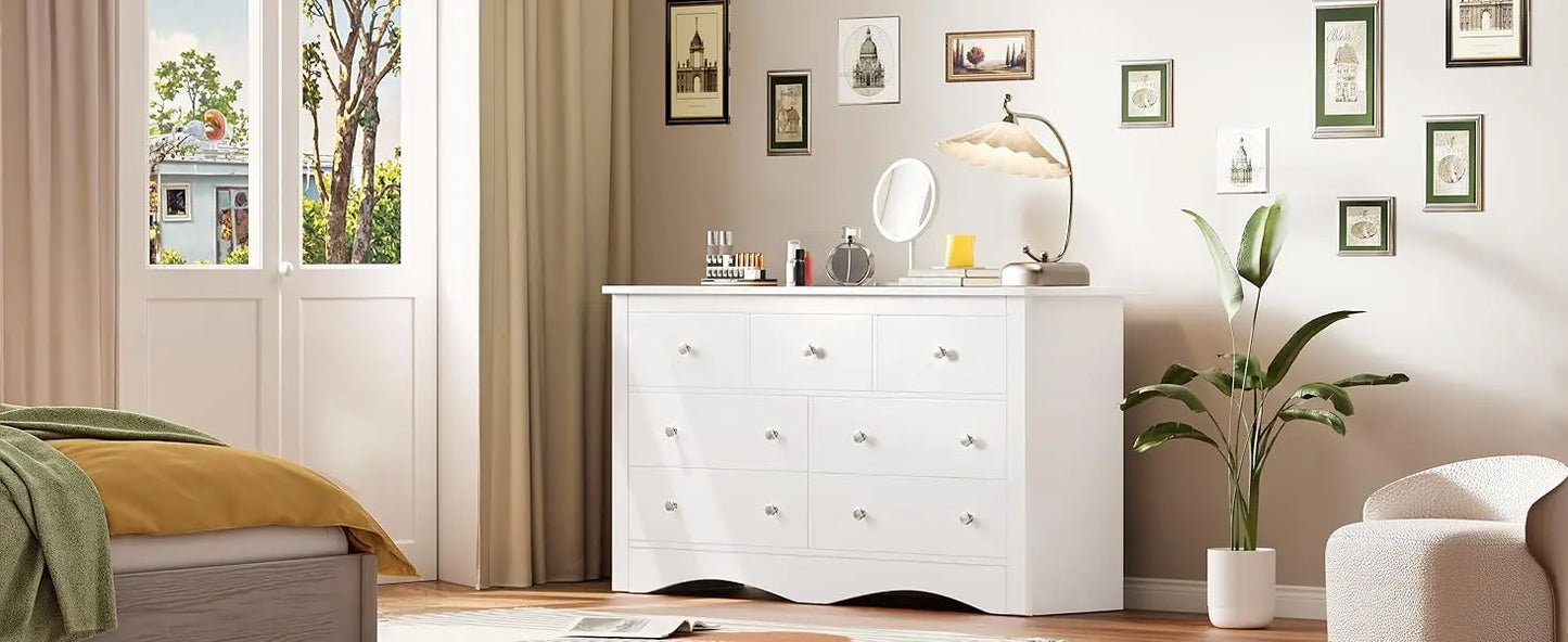 Furmax Dresser for Bedroom 7 Wood Dresser Chest of Drawers TV up to 65 inch TV Stand Storage Chest Drawers Hallway Entryway