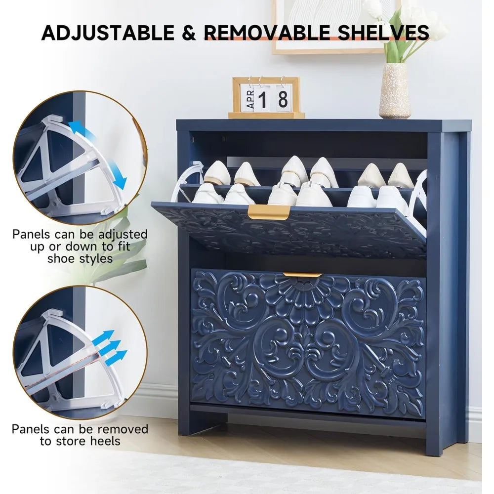 Shoe Cabinet With Flip Drawers 2-Tier Hidden Organizer