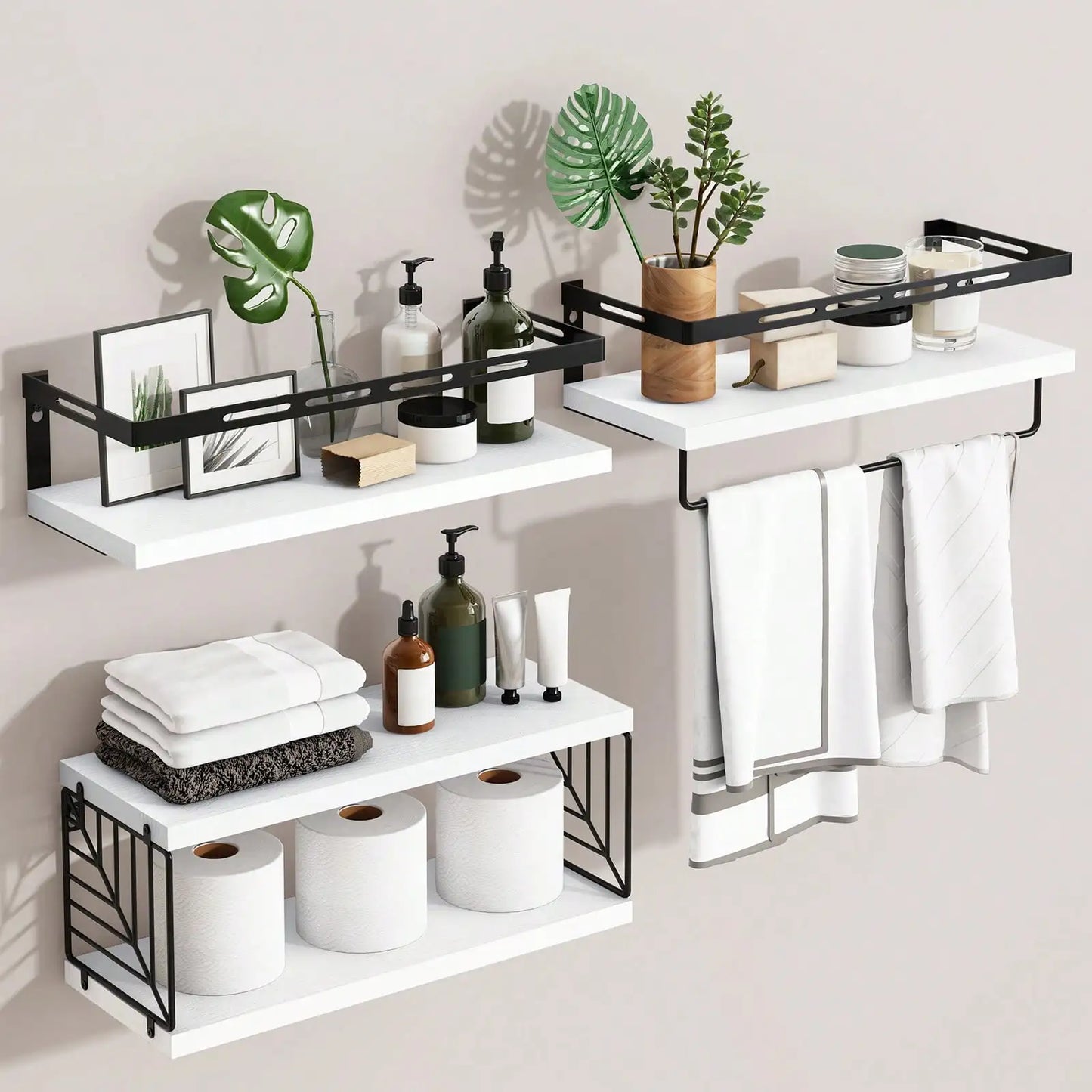 Wall Mounted Bathroom Shelves Over Toilet Rustic Wood Metal Frame