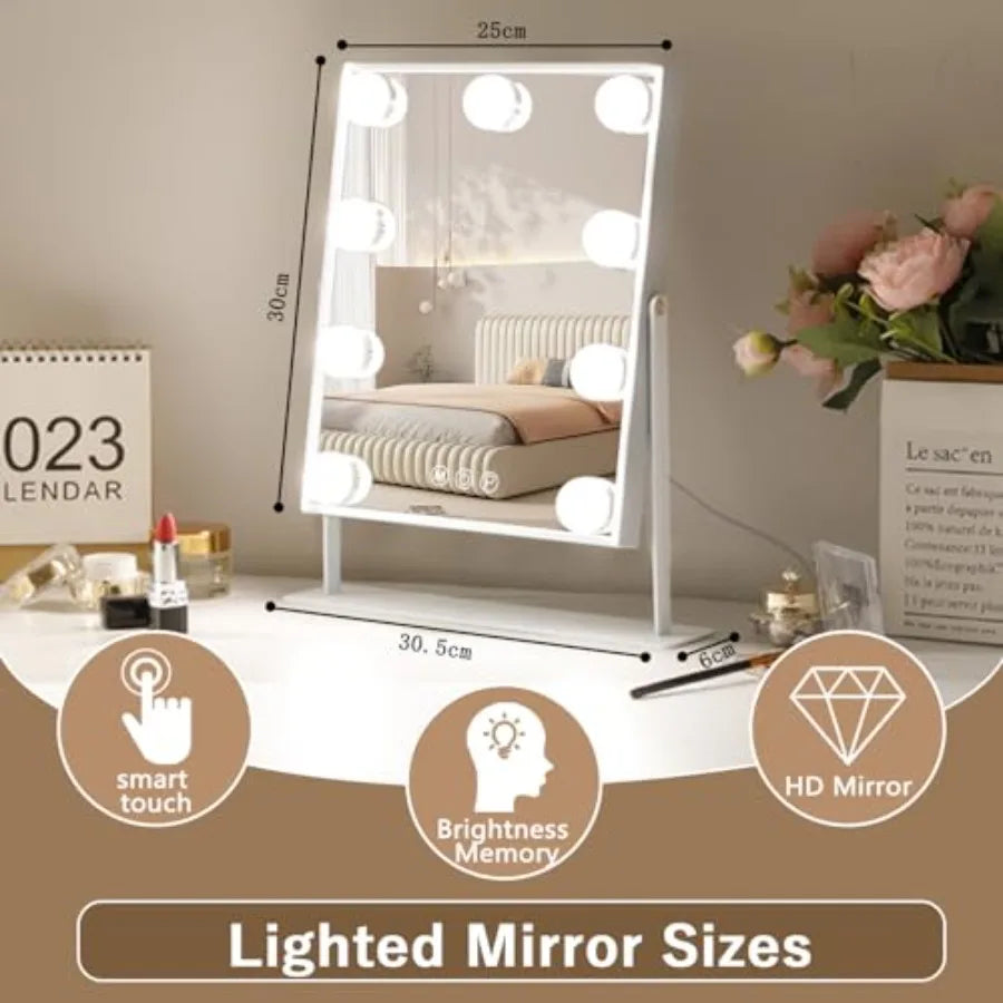 Vanity Mirror with Lights Lighted Makeup Mirror with 9 LED Bulbs Plug in Light Up Makeup Mirror with Lights 360 Rotation with 1