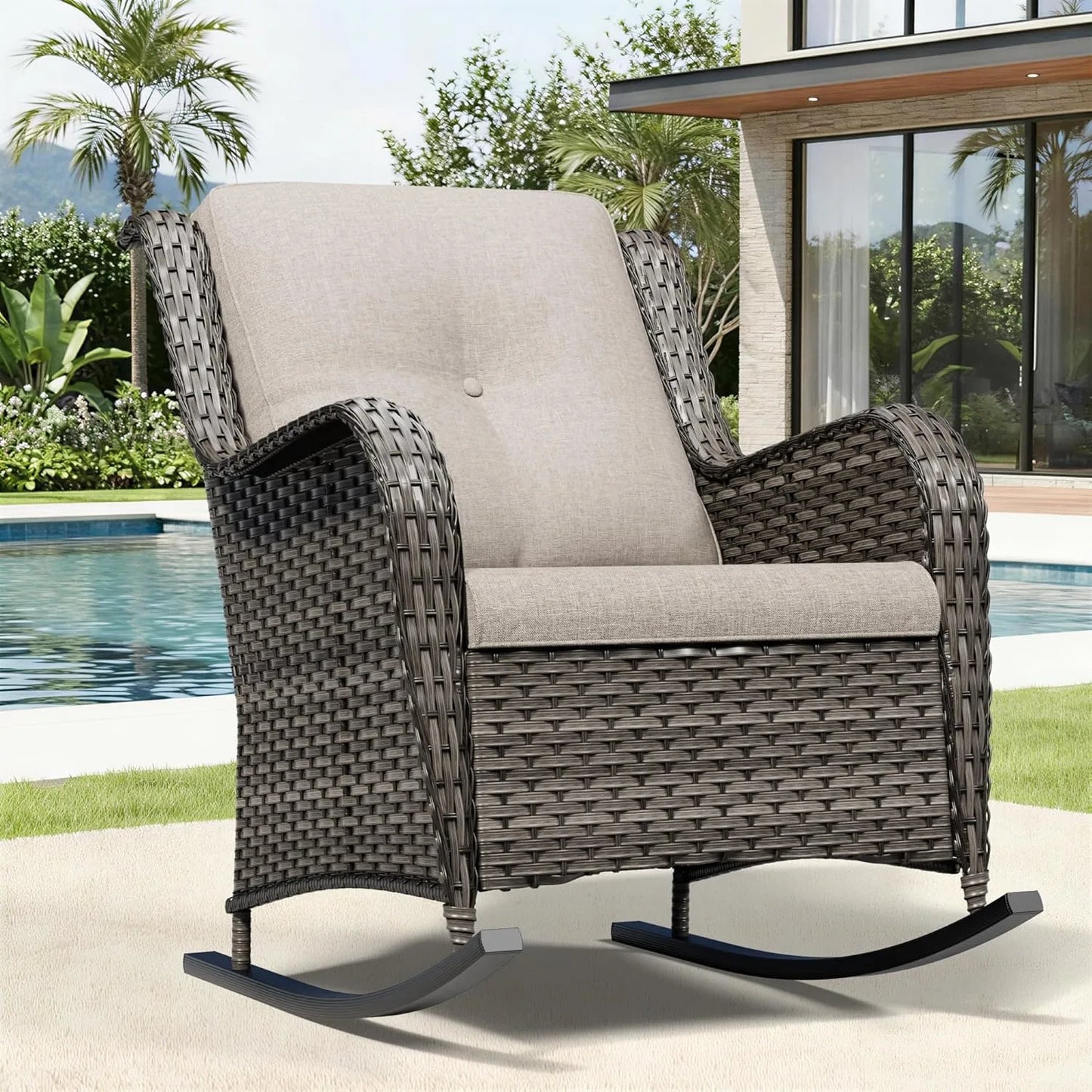 ZHENDAI Outdoor Swivel Rocker Patio Chairs Wicker High Back