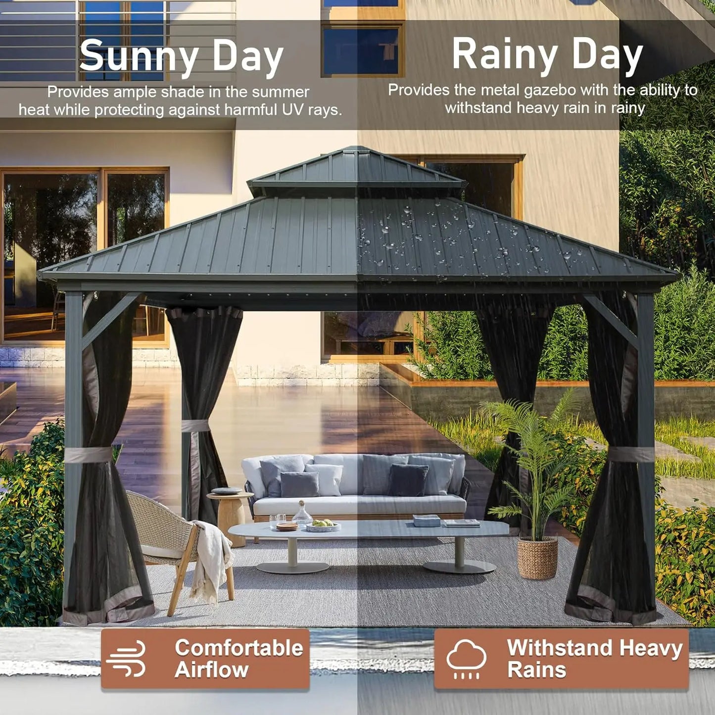 Hardtop Outdoor Gazebo With Aluminum Frame And Galvanized Roof Canopy