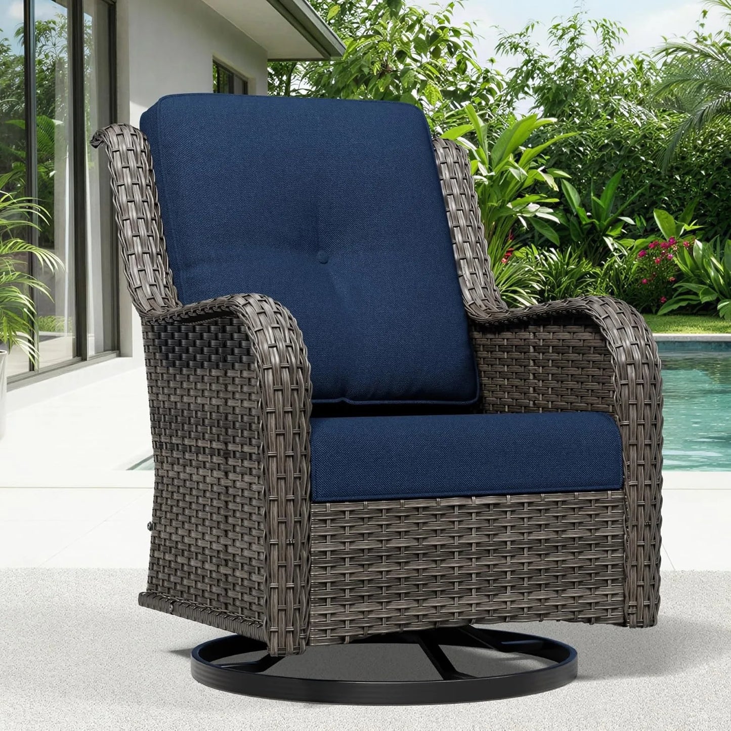 ZHENDAI Outdoor Swivel Rocker Patio Chairs Wicker High Back