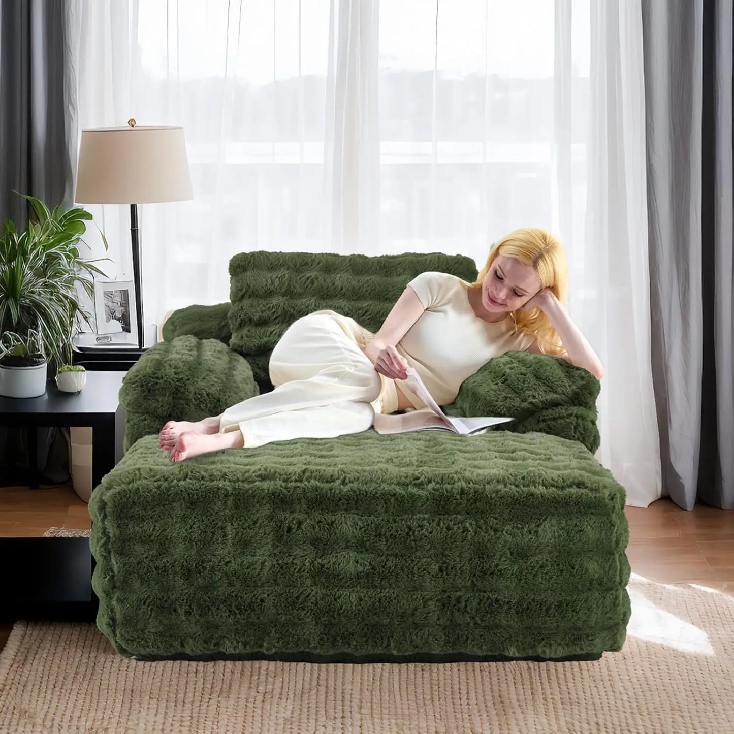 Bubble Fleece Upholstered Chaise Lounge Chair For Indoor Reading
