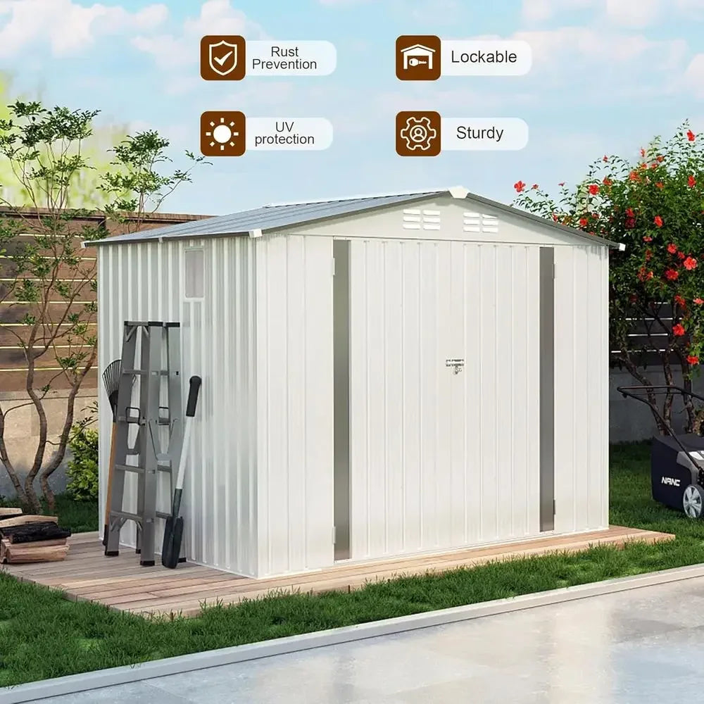 6x3.6ft Outdoor Galvanized Steel Shed - Lockable Door & Window, Weatherproof Storage for Garden Tools and Equipment