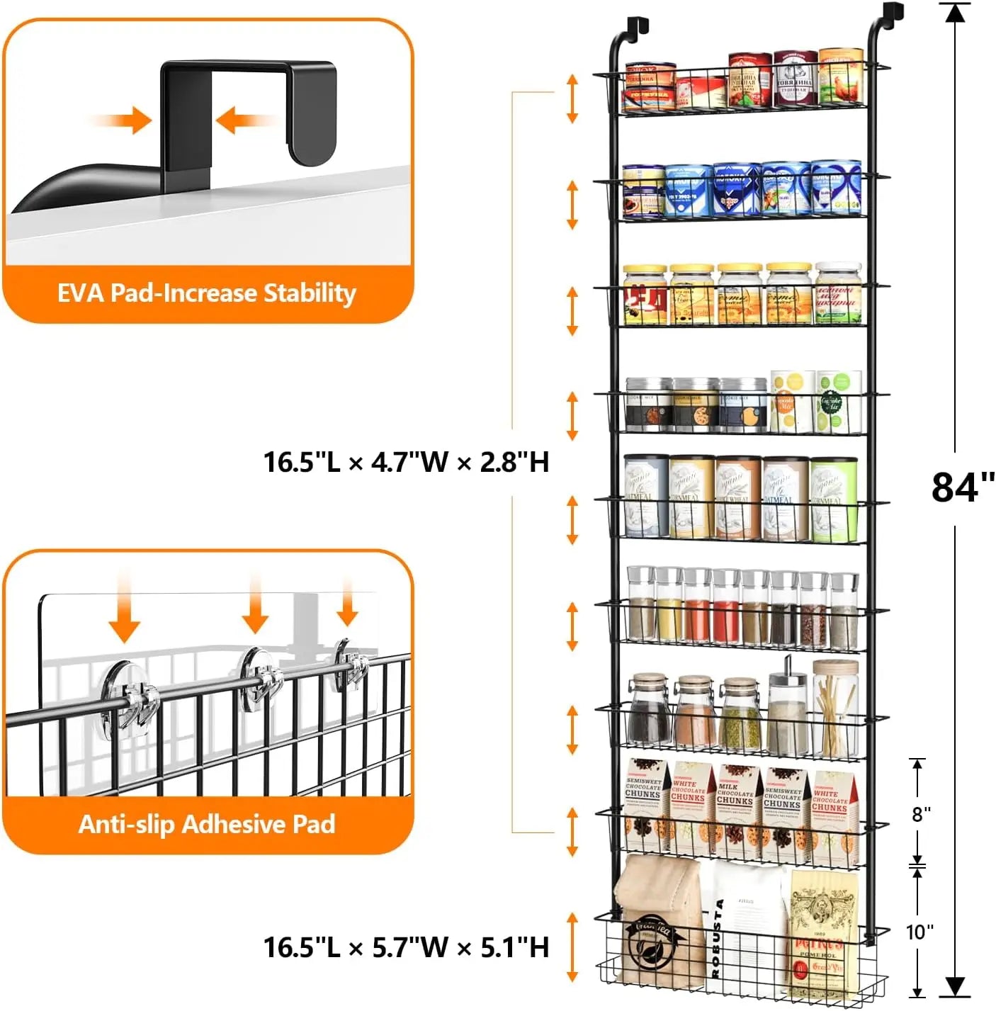 Nine Tier Over Door Pantry Organizer Spice Rack For Kitchen