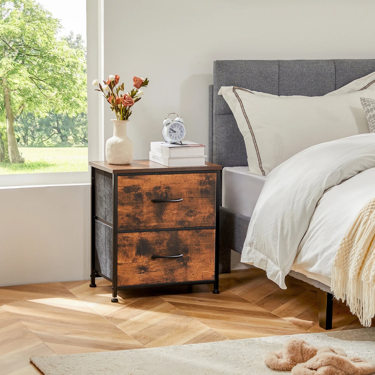 JHK Nightstand Bedside Table With Storage Drawers Modern Minimalist