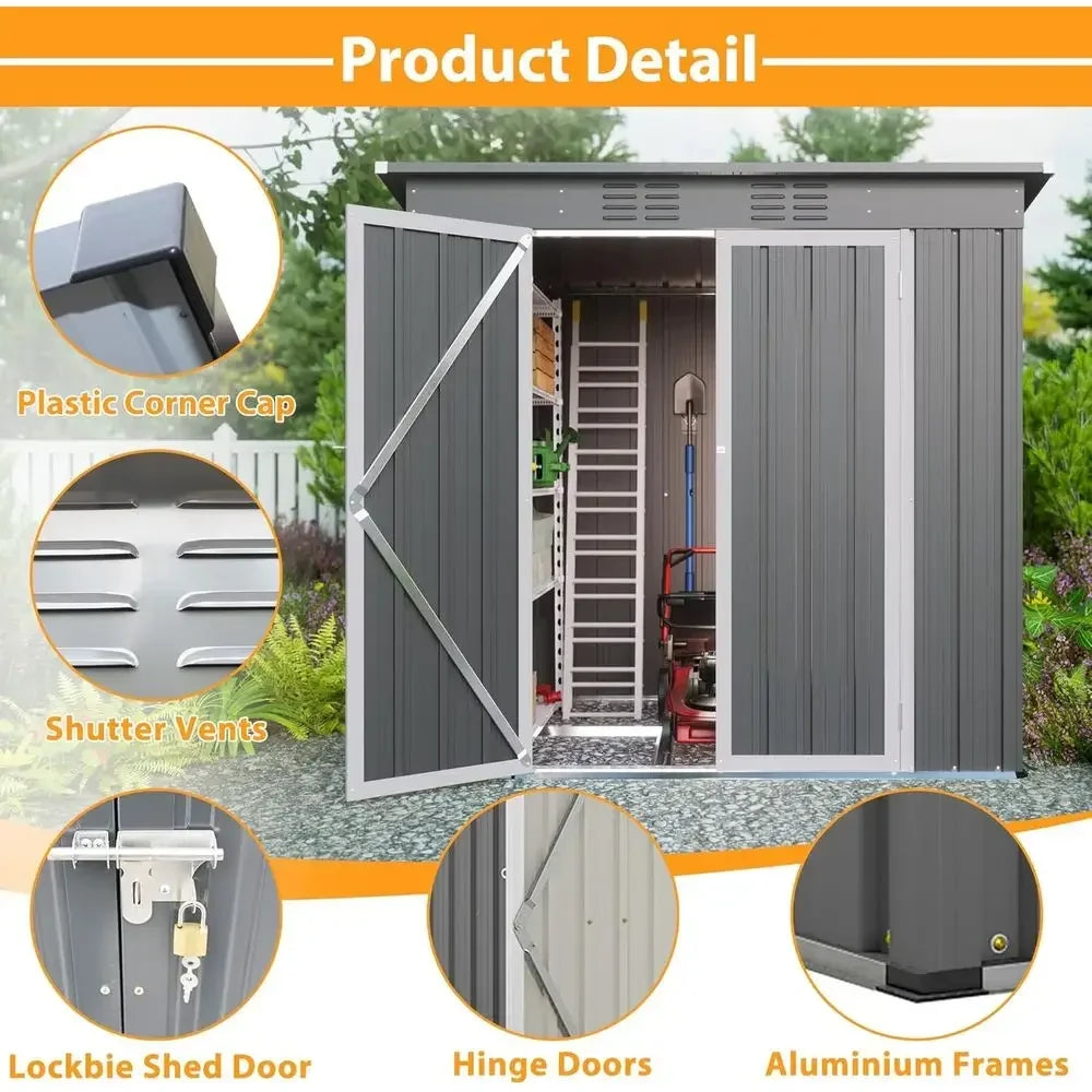6x4ft Large Metal Utility Shed with Floor, Ideal for Garden Tools and Outdoor Storage
