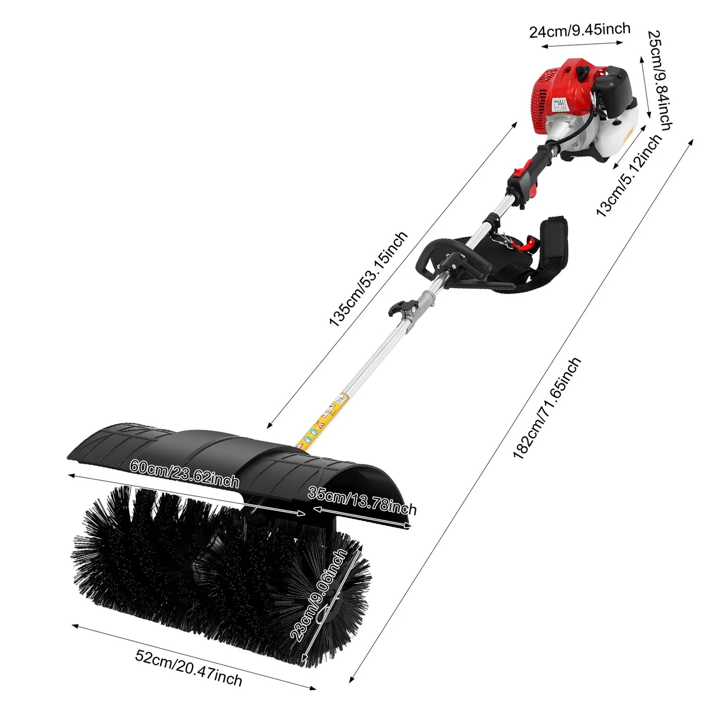 2.3HP 52CC Gas Powered Walk Behind Sweeper Multi Surface Brush Cleaner for Driveway Lawn Artificial Grass Garage Snow Removal