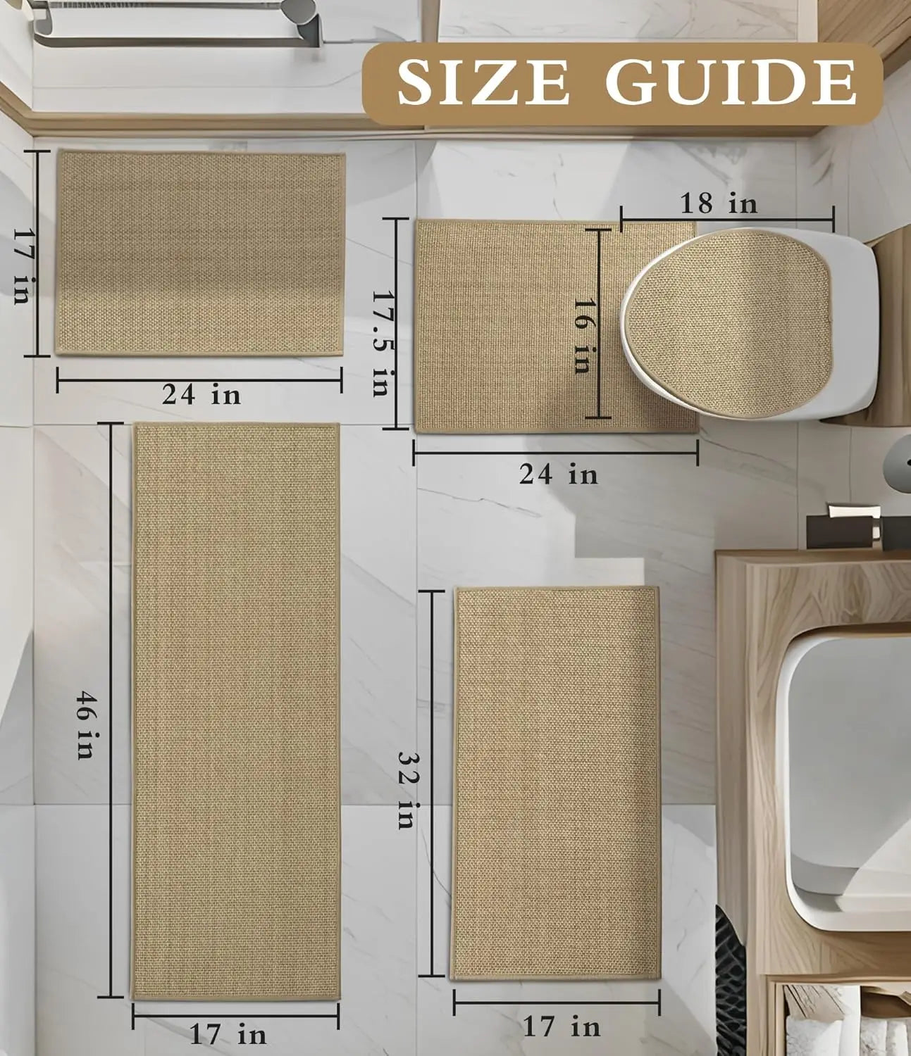 5-Piece Ultra-Thin Bath Rug Set Non-Slip Quick-Dry Under-Door Fit