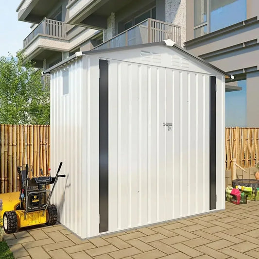 6x3.6ft Outdoor Galvanized Steel Shed - Lockable Door & Window, Weatherproof Storage for Garden Tools and Equipment