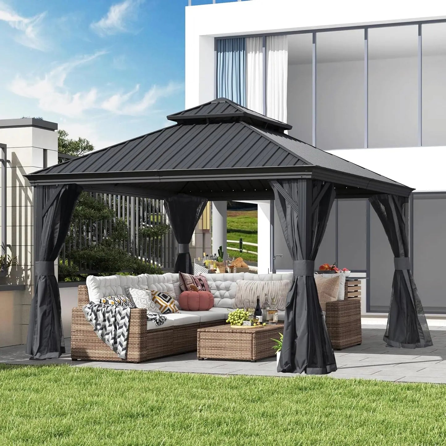Hardtop Outdoor Gazebo With Aluminum Frame And Galvanized Roof Canopy