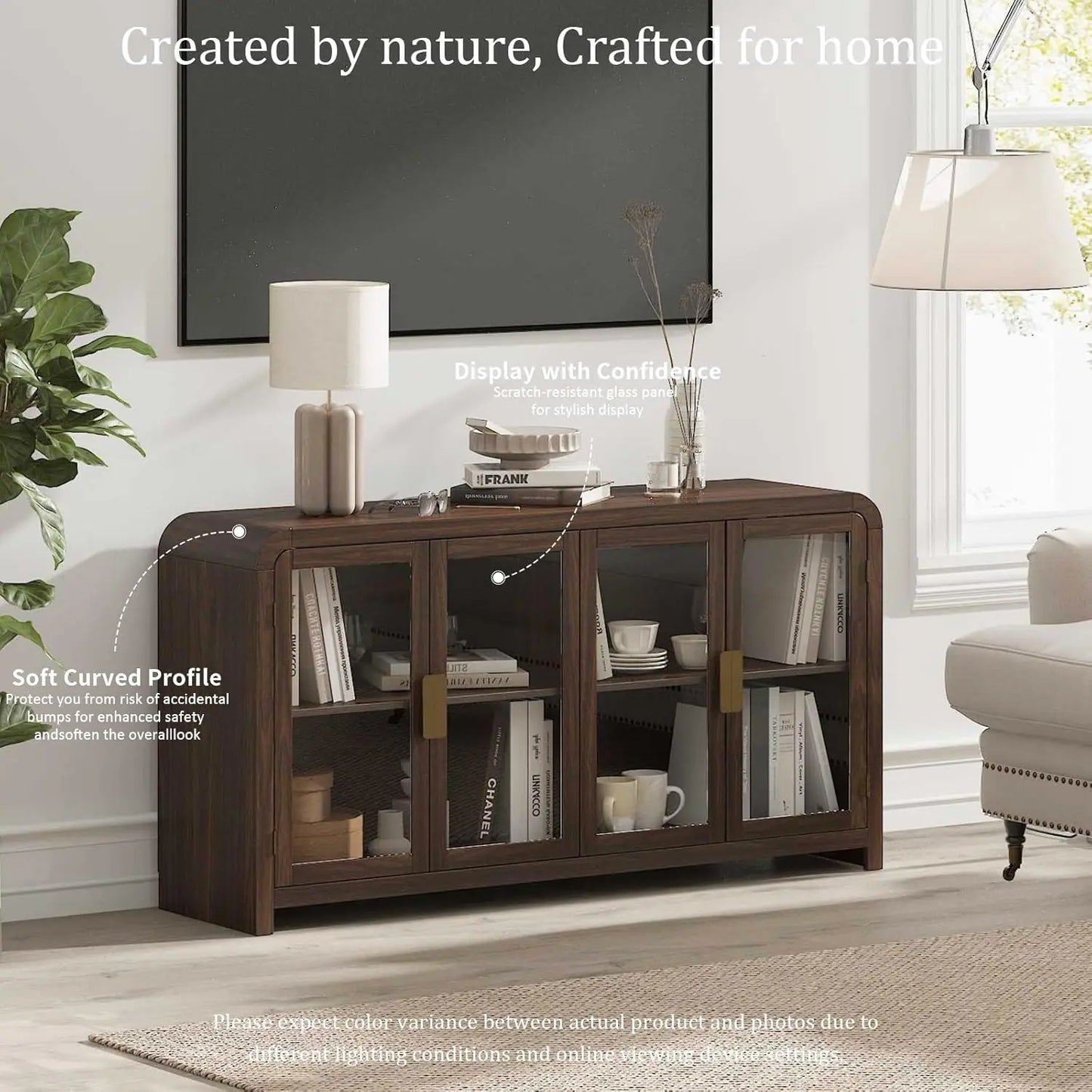 Oak Sideboard Buffet Cabinet With Storage And Adjustable Shelves