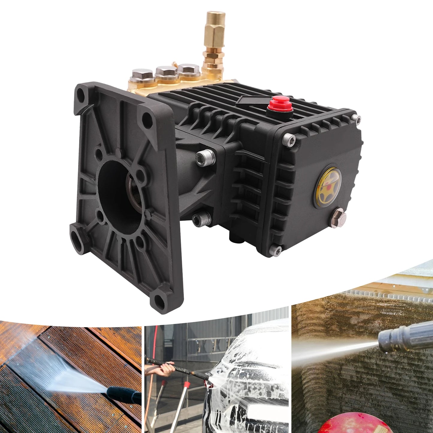 4000PSI 4GPM High Pressure Brass Pump Head Gas Pressure Washer Pump 13HP 3400RPM Direct Drive Rust Proof Aluminum Shell with Pressure Gauge for Car Wall Sidewalk