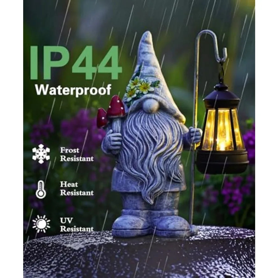 Garden Gnome with Solar Lantern: Outdoor Statue Decorations for Home Yard Lawn Balcony Patio Porch - Mothers Day Gifts for Mom