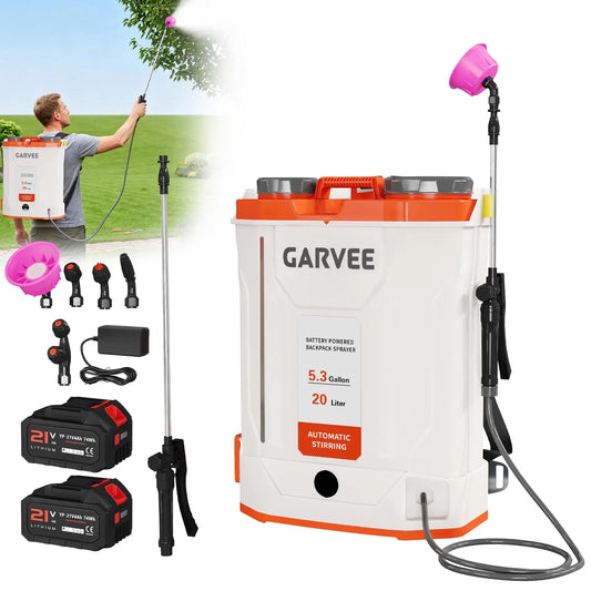 Battery Powered Backpack Sprayer 3.2/5.3 Gallon 21V 4Ah Electric Weed Sprayer 90 PSI Agitation System 5 Nozzles