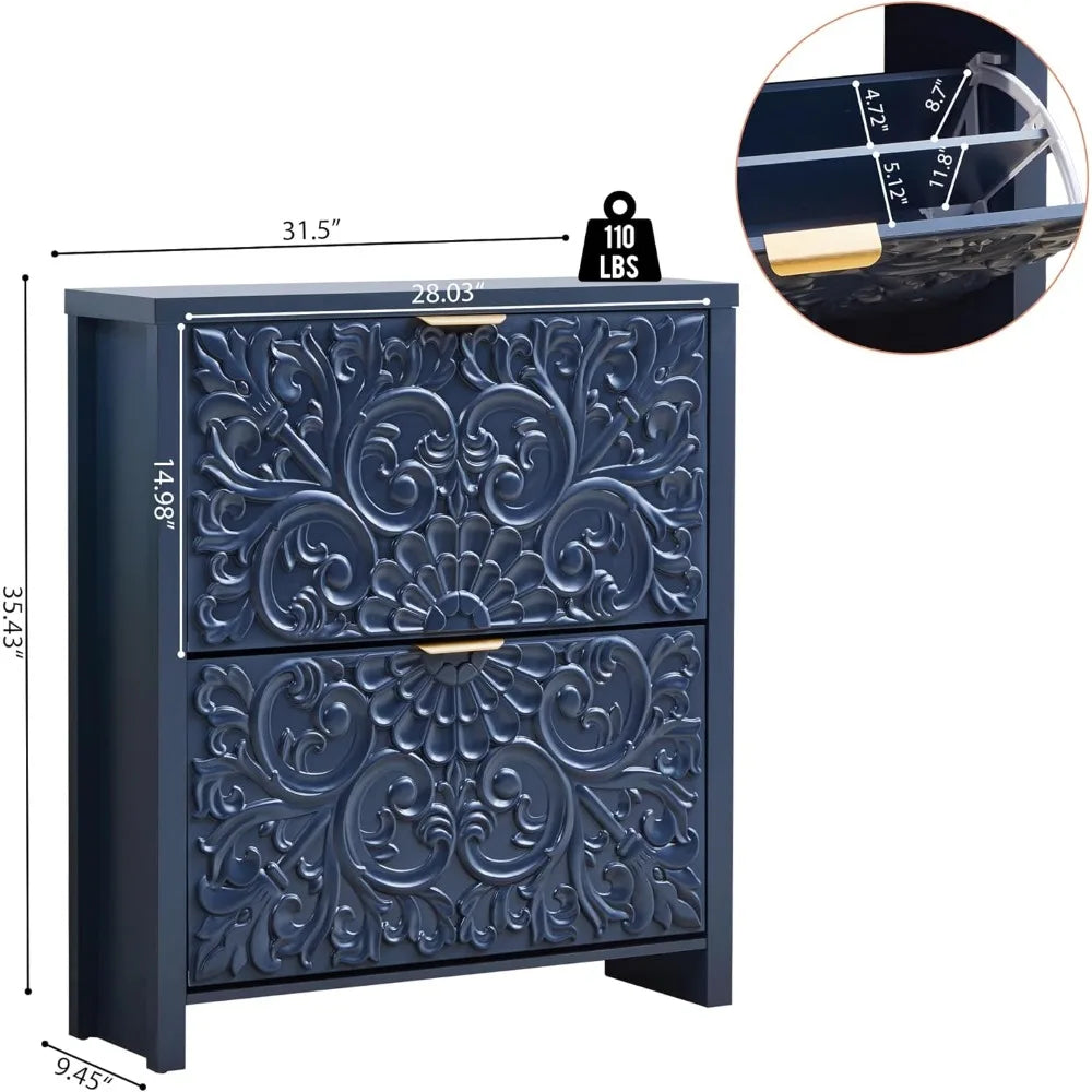 Shoe Cabinet With Flip Drawers 2-Tier Hidden Organizer