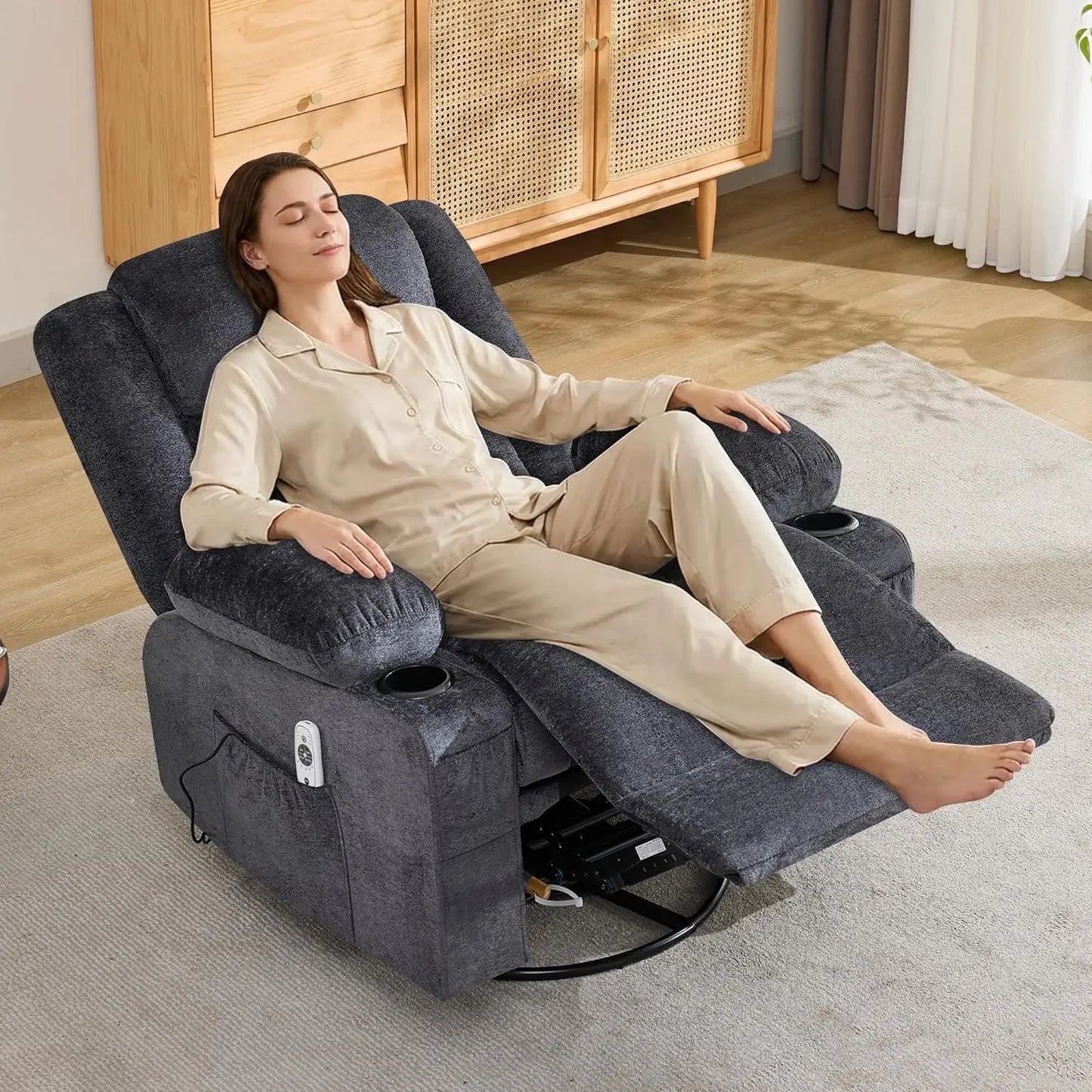 Swivel Recliner Chair With Massage And Heat Side Pocket