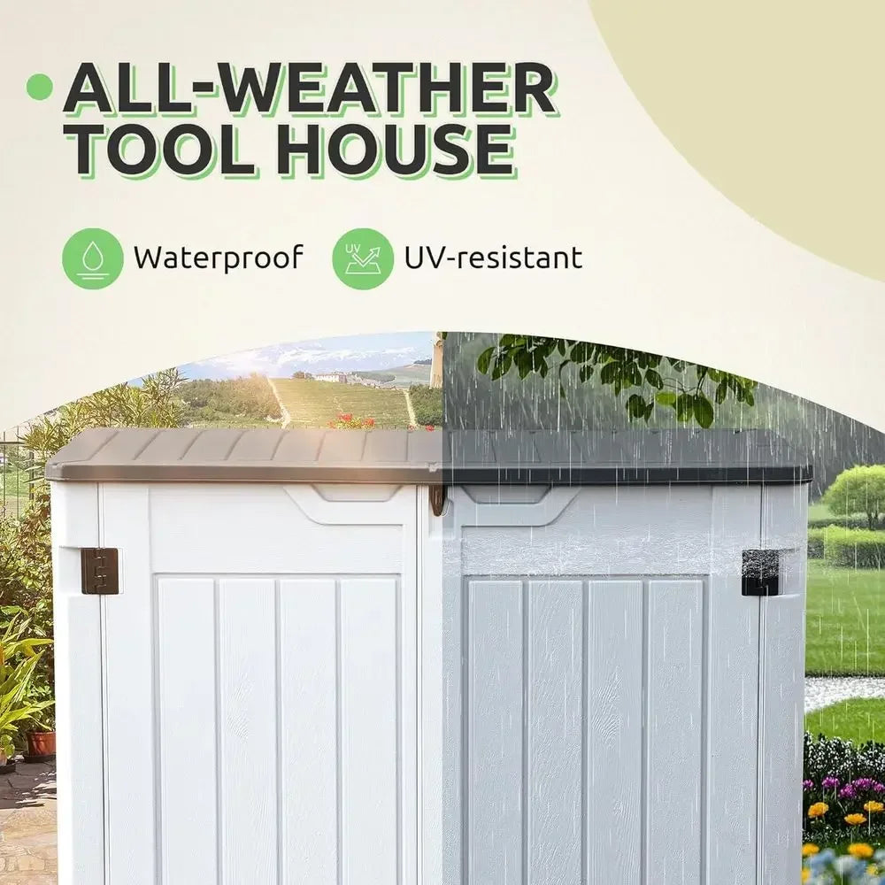 Light Gray 35 Cubic Ft Outdoor Storage Shed with Padlock, Waterproof and Easy Assembly for Backyard and Garden