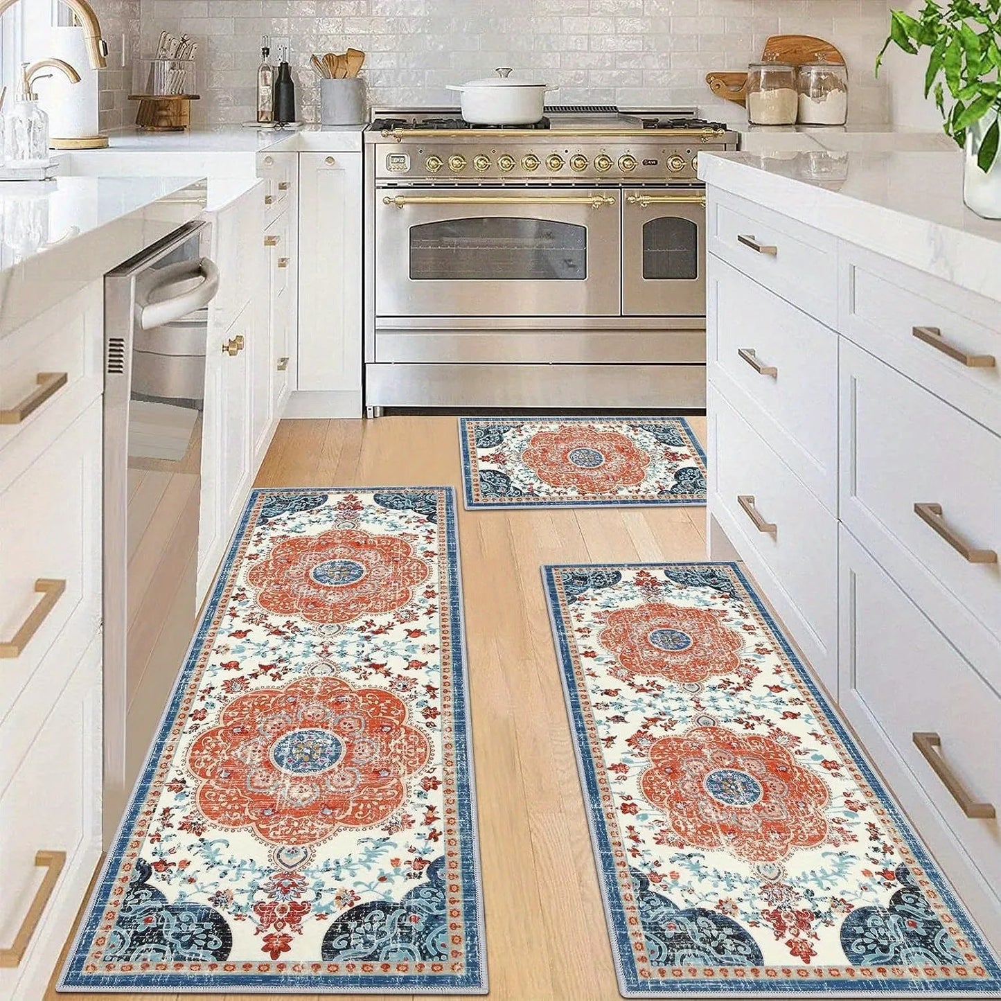 Bohemian 3 Piece Kitchen Floor Mat Set Non Slip Rug