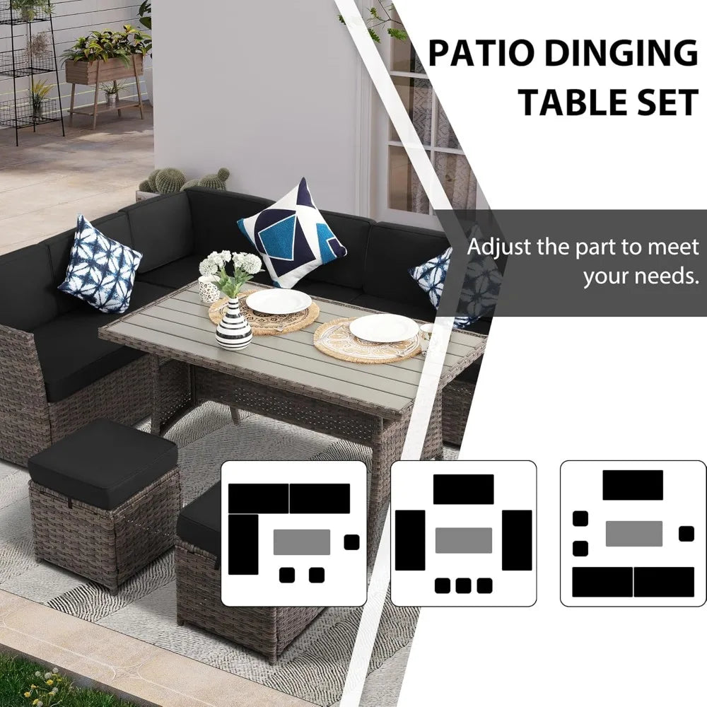 7 Piece Patio Furniture Set Wicker Rattan Table And Chairs