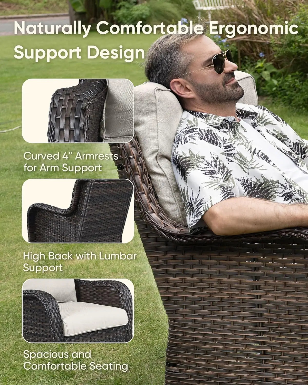 Outdoor Swivel Rocker Wicker Patio Chairs Set Of 2 Rattan