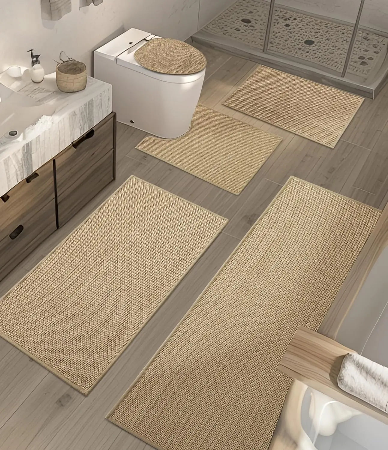 5-Piece Ultra-Thin Bath Rug Set Non-Slip Quick-Dry Under-Door Fit