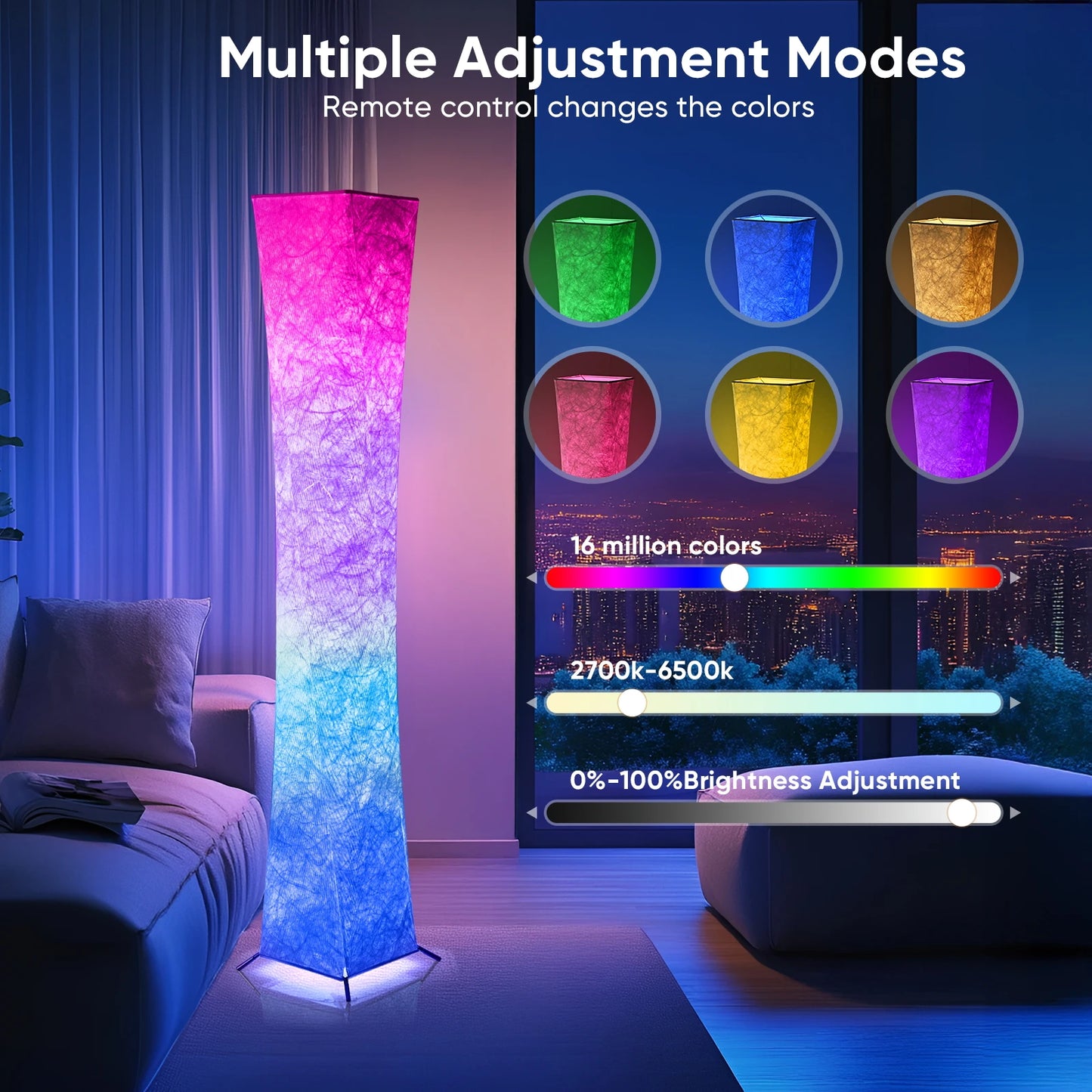 Modern RGB LED Floor Lamp Dimmable Remote Control Tyvek Shade