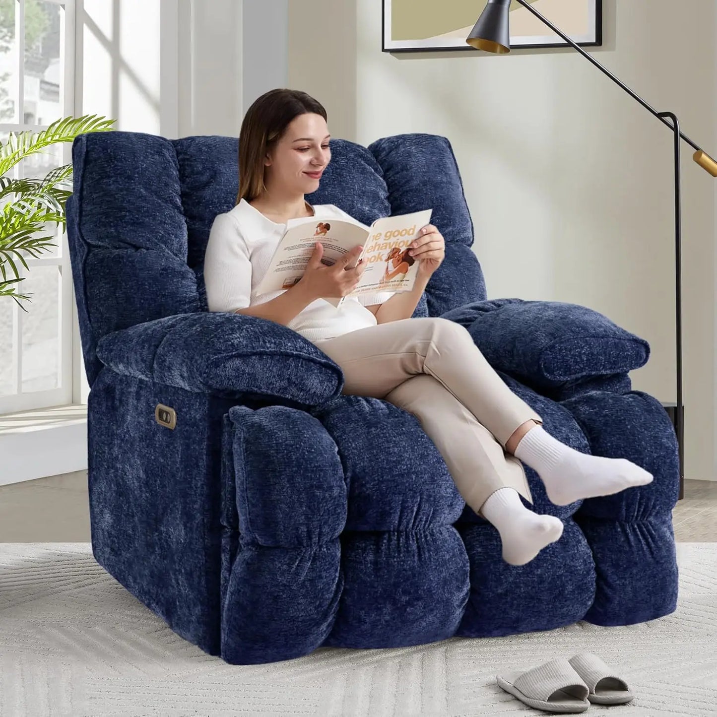 Oversized Power Swivel Rocker Recliner Chair Extra Wide Chenille Fabric