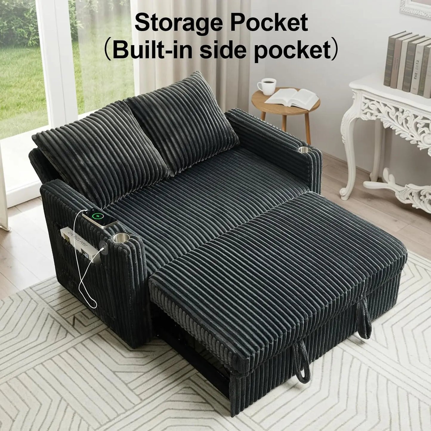 3 In 1 Convertible Corduroy Sleeper Sofa Bed