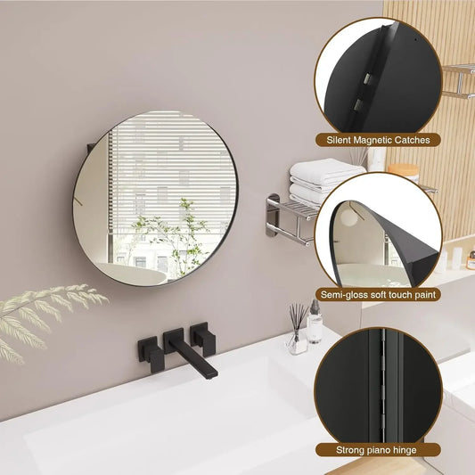 Bathroom Medicine Cabinet with Mirror Wall Mounted Vanity Mirror with Adjustable Shelves Metal Storage Cabinet for Bathroom
