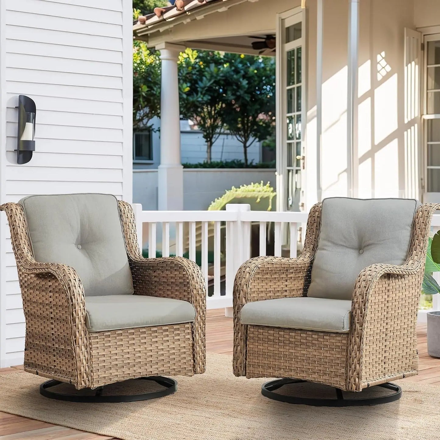 Outdoor Swivel Rocker Wicker Patio Chairs Rattan Garden Furniture Set
