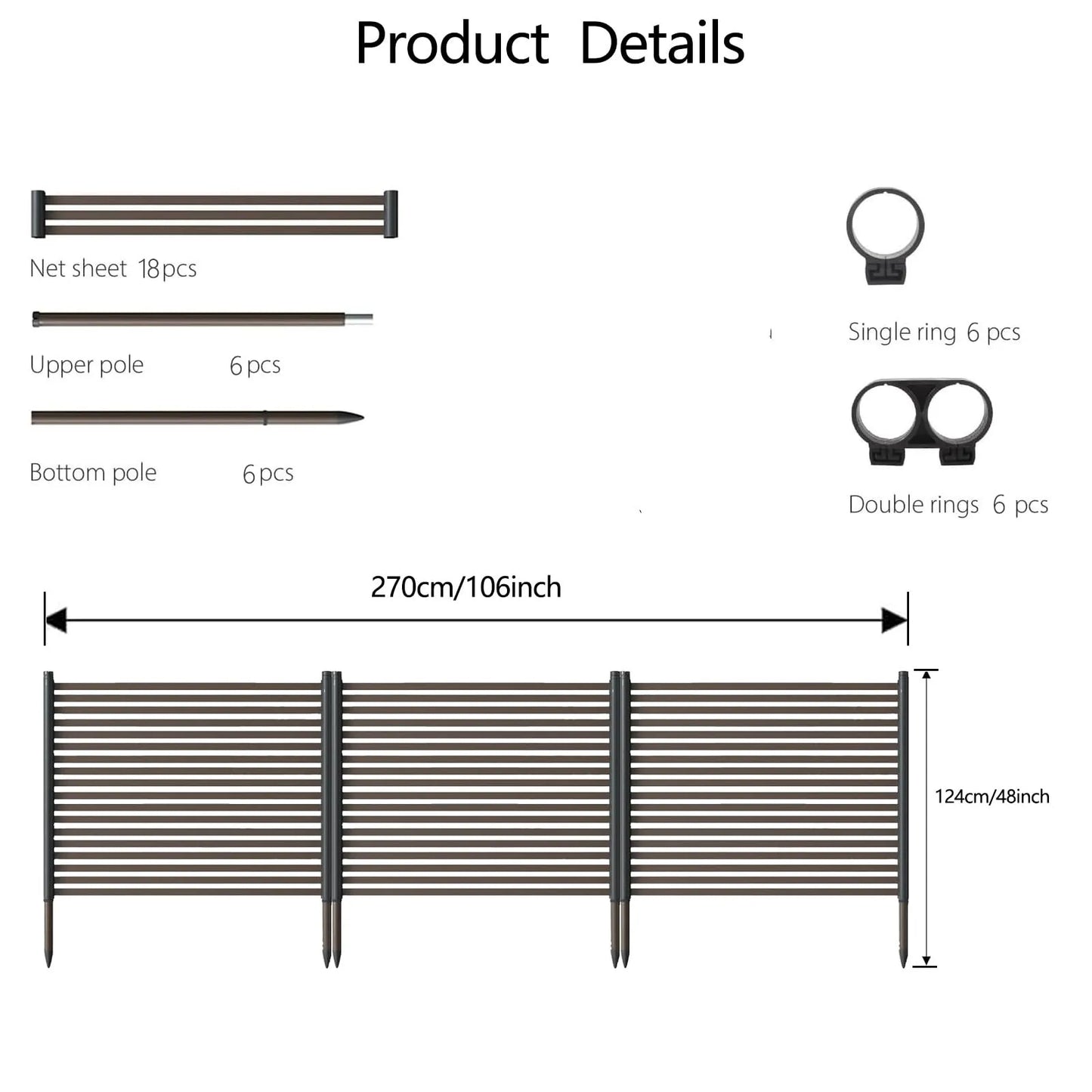 No-Dig Outdoor Privacy Screen Fence Kit, Rustproof 3-Panel 9FT Freestanding Metal Enclosure for AC Units, Pool Equipment, Trash