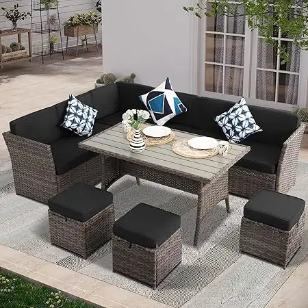 7 Piece Patio Furniture Set PE Wicker Rattan Dining Set