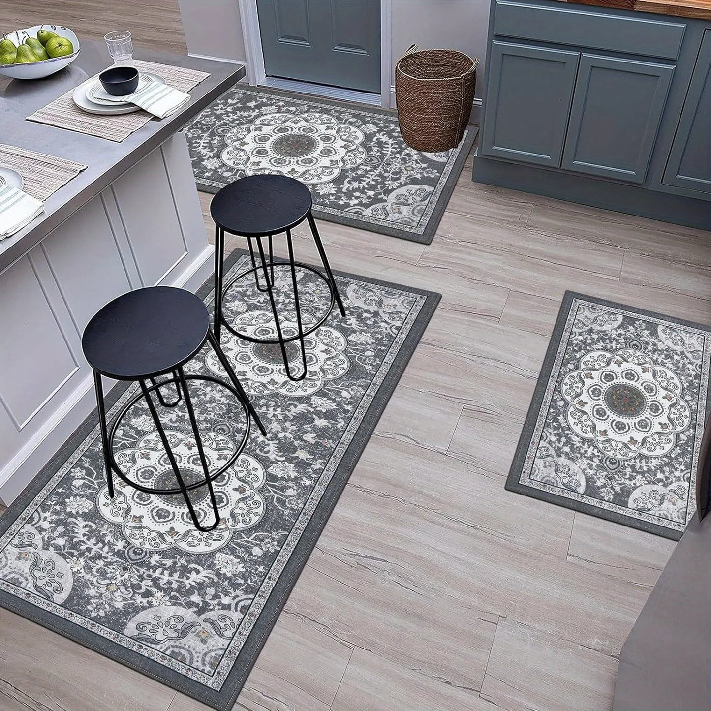 Bohemian 3 Piece Kitchen Floor Mat Set Non Slip Rug
