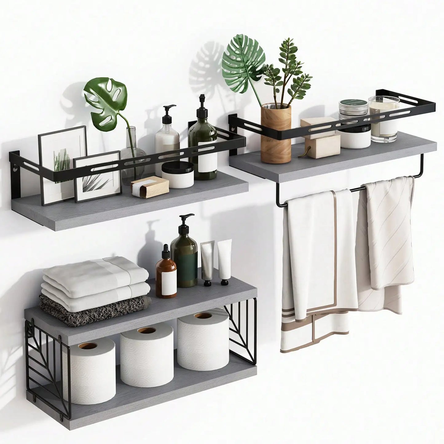 Wall Mounted Bathroom Shelves Over Toilet Rustic Wood Metal Frame