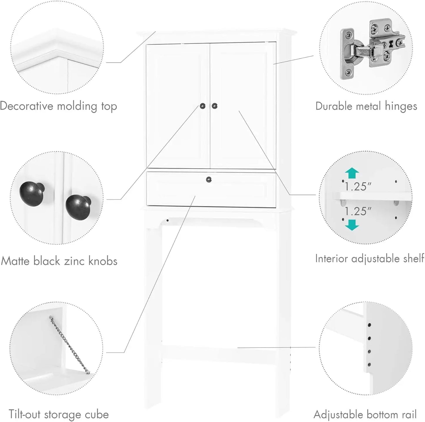 Bathroom Over the Toilet Storage Cabinet with Tilt-Out Cube, White | Space-saving Organizer for Small Bathrooms, Doors Conceal C