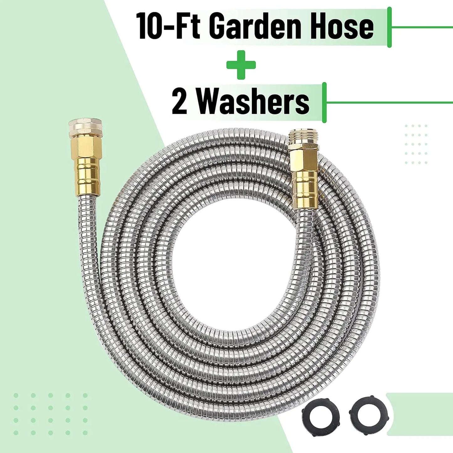 UNCO- Metal Garden Hose, 10 Feet Stainless Steel No Kink, Durable Flexible | Water Hose for Garden, Yard, Outdoor Watering and C
