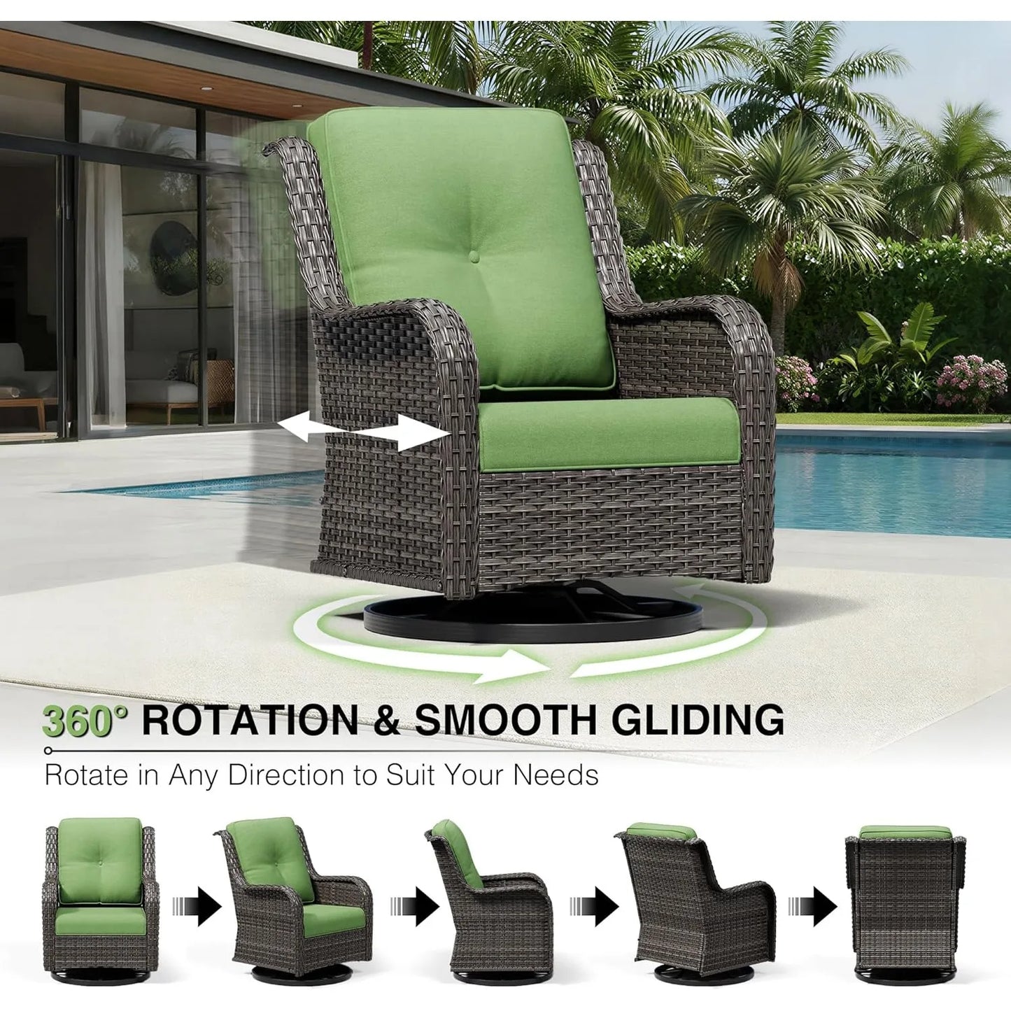 ZHENDAI Outdoor Swivel Rocker Patio Chairs Wicker High Back