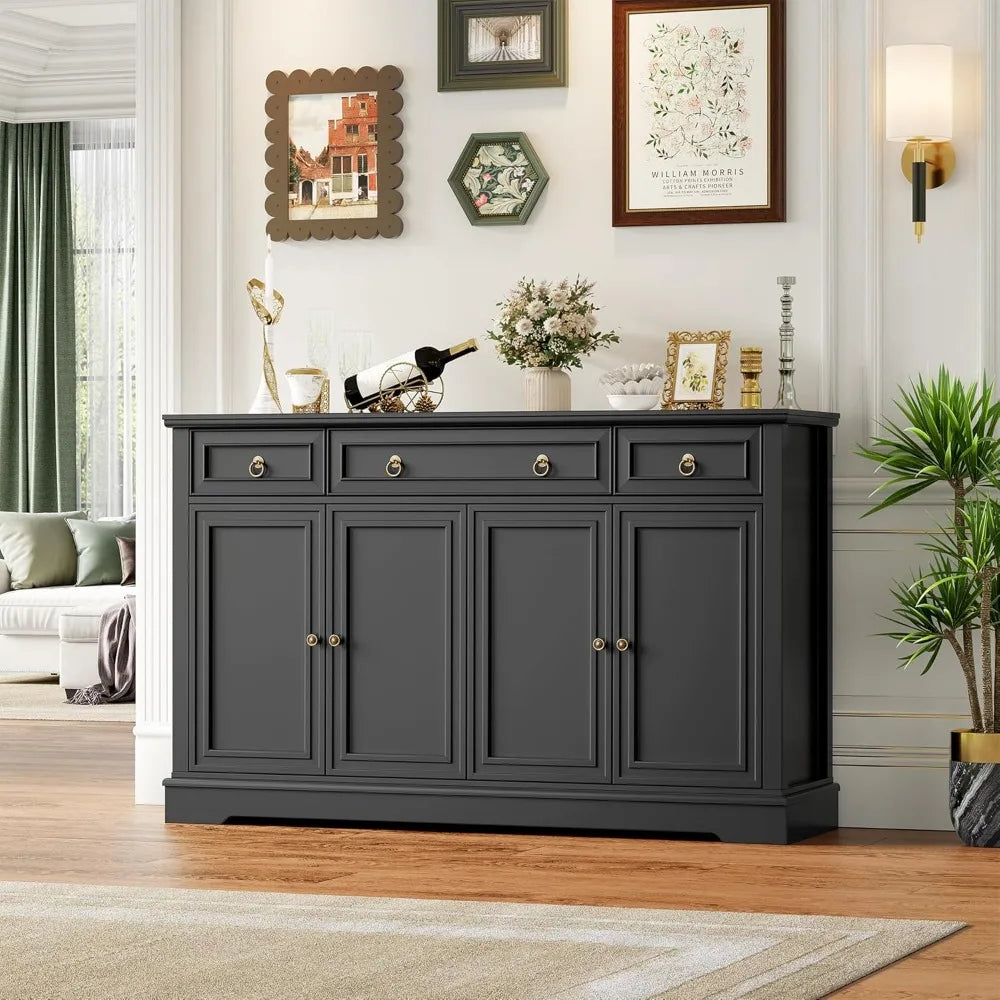52.7" Large Buffet Cabinet Sideboard with 3 Drawers 4 Doors Wood Coffee Bar Kitchen Dining Room Storage, Customized