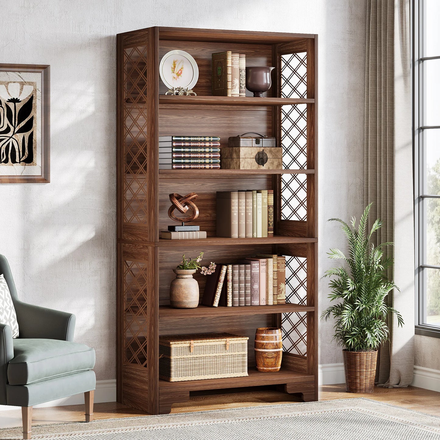 Tribesigns 6-Tier Bookcase, 71 Inches Industrial Bookshelves and Bookcases, Floor Standing 5 Shelf Display Storage Shelves